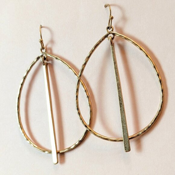 Gold OR Silver Teardrop Hammered Hoop Earrings with Metal Tassel Fishhook - Picture 4 of 8